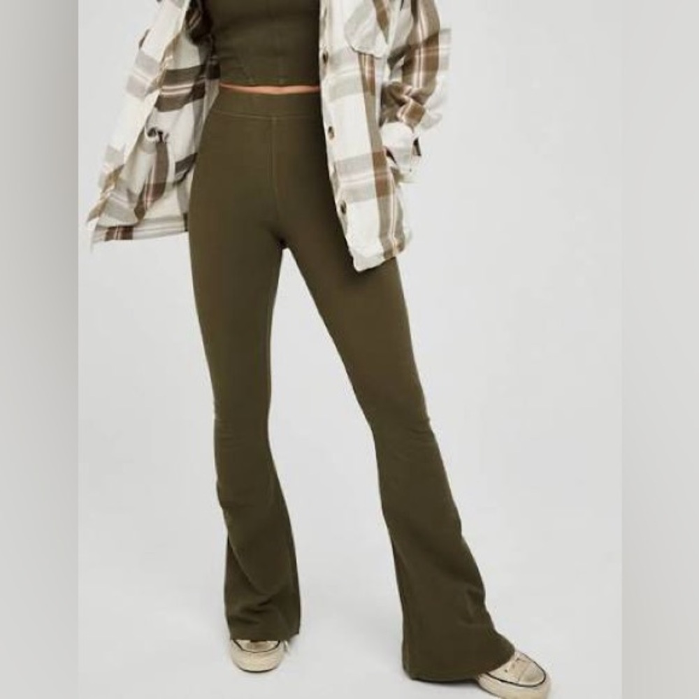 aerie Olive Flared High-Rise Leggings